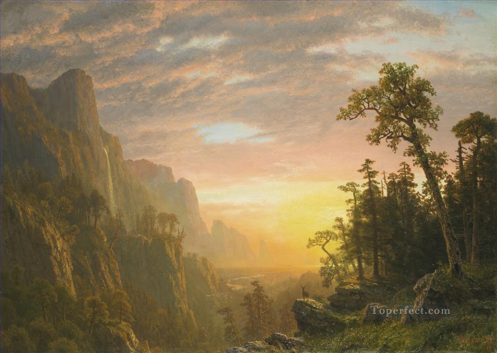 ヨセミテバレー アルバート・ビアシュタットの風景 山 鹿油絵